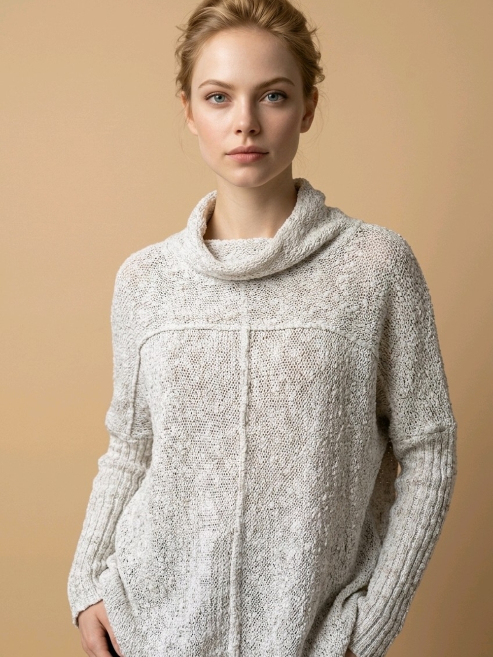 Free People Nightingale Cream/Gray Cowl Neck Pullover Sweater